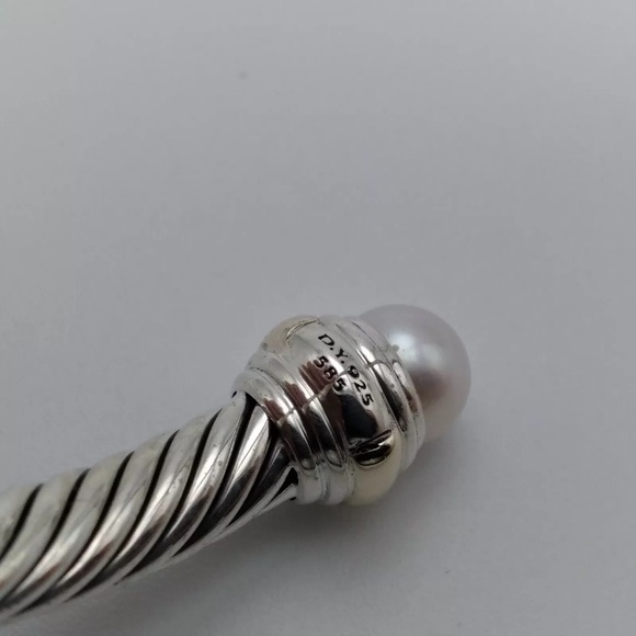 David Yurman Sterling Silver Cable Classic Bracelet with Pearl and 14K Gold, 5mm - Picture 6 of 7